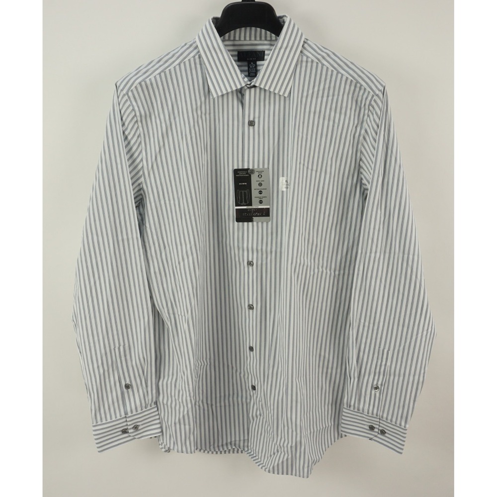 New Alfani Performance Stretch Easy Care Slim Dress Shirt Men's XL White Striped